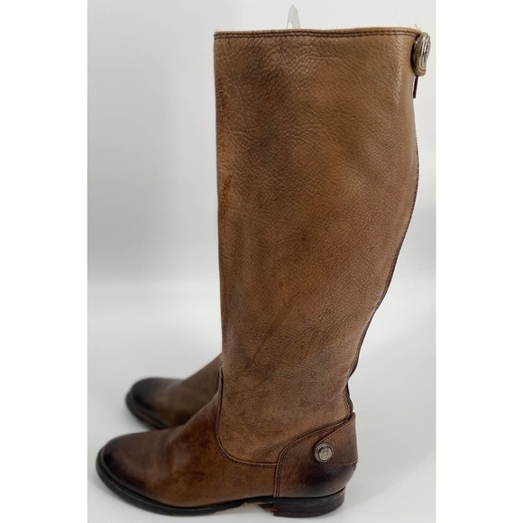 Arturo Chiang Women 6.5 Brown Destressed Leather Riding Boots Zip Button FLAWED - Picture 3 of 9